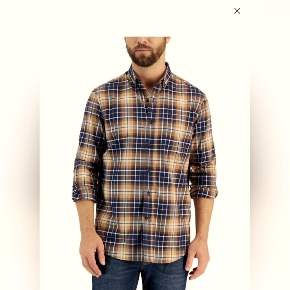 NWT CLUB ROOM Men's Regular-Fit Brushed Plaid Shirt